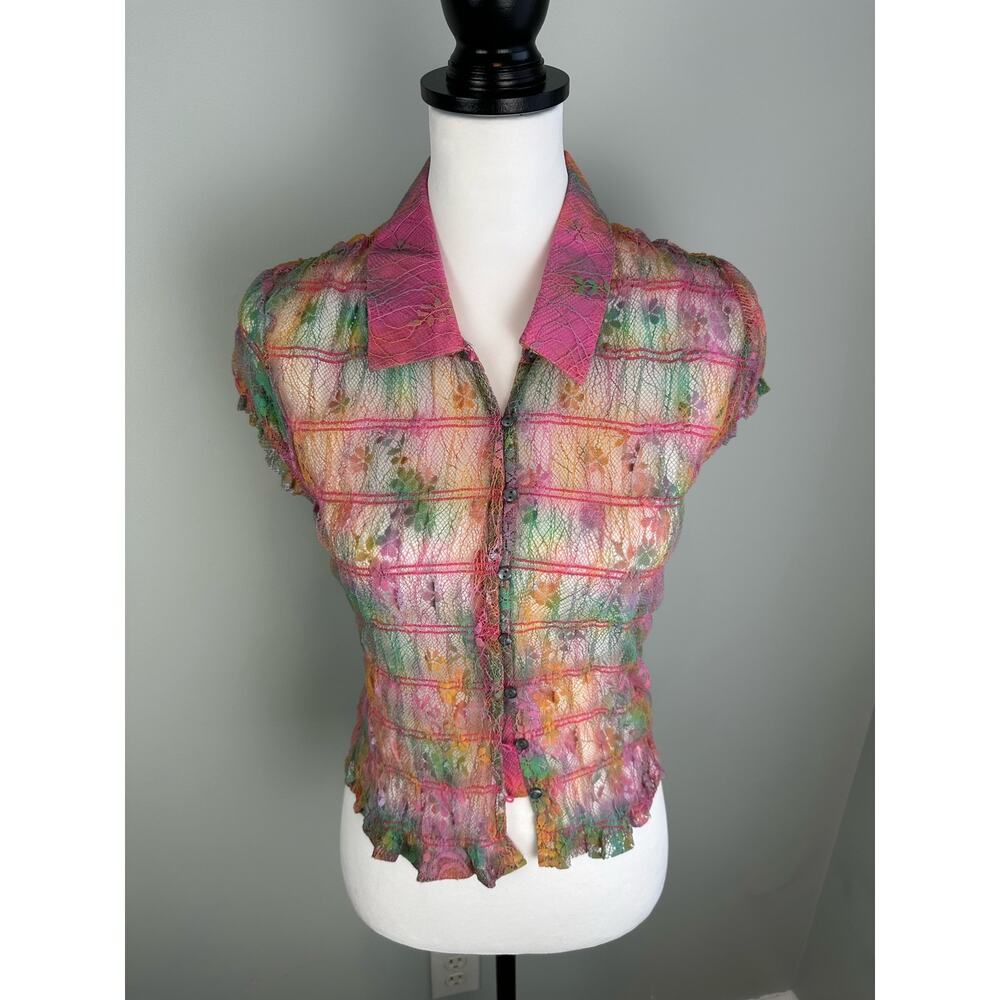 NWOT Free People Julie Printed "tropical Sunset" Lace Smocked Top - Size Small
